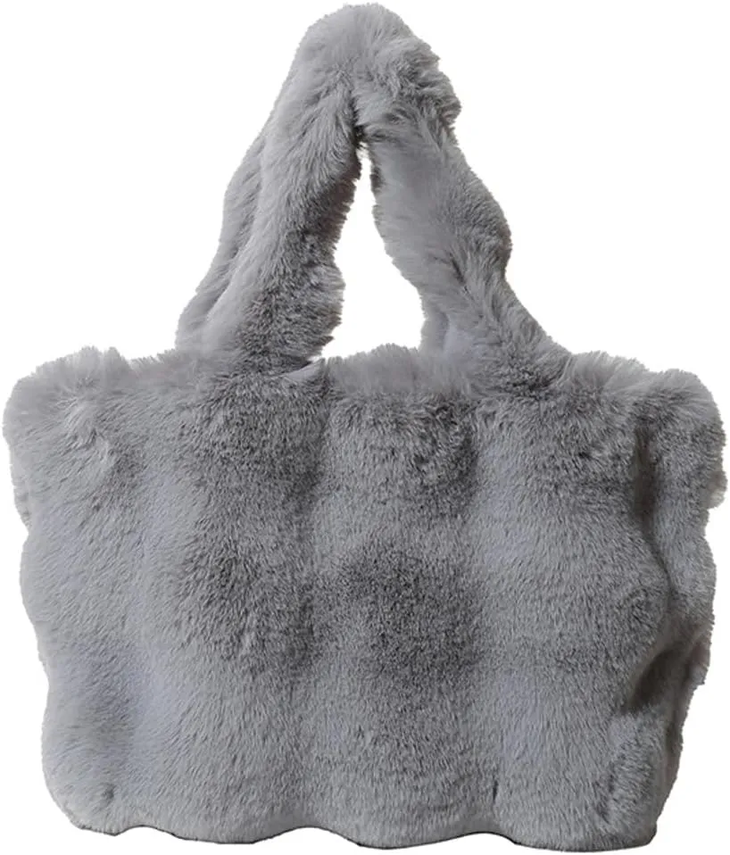 Fluffy Large Tote Bag for Women Soft Fuzzy Handbag Plush Shoulder Bag Faux Fur Bag Furry Top Handle Purse
