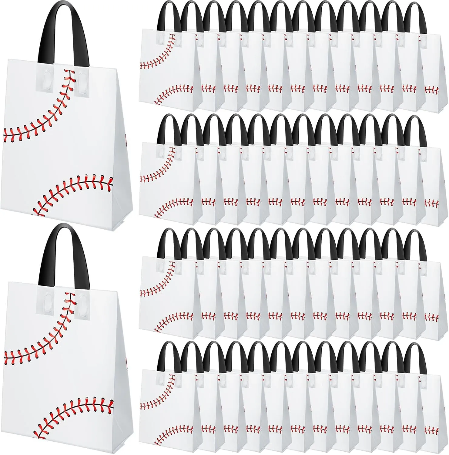 Flutesan 50 Pcs Baseball Party Favor Bags Plastic Baseball Snack Goodie Bags Tote Gift Packaging for Kids Boys Birthday Sports Theme Party Supplies(8 x 10 Inch)