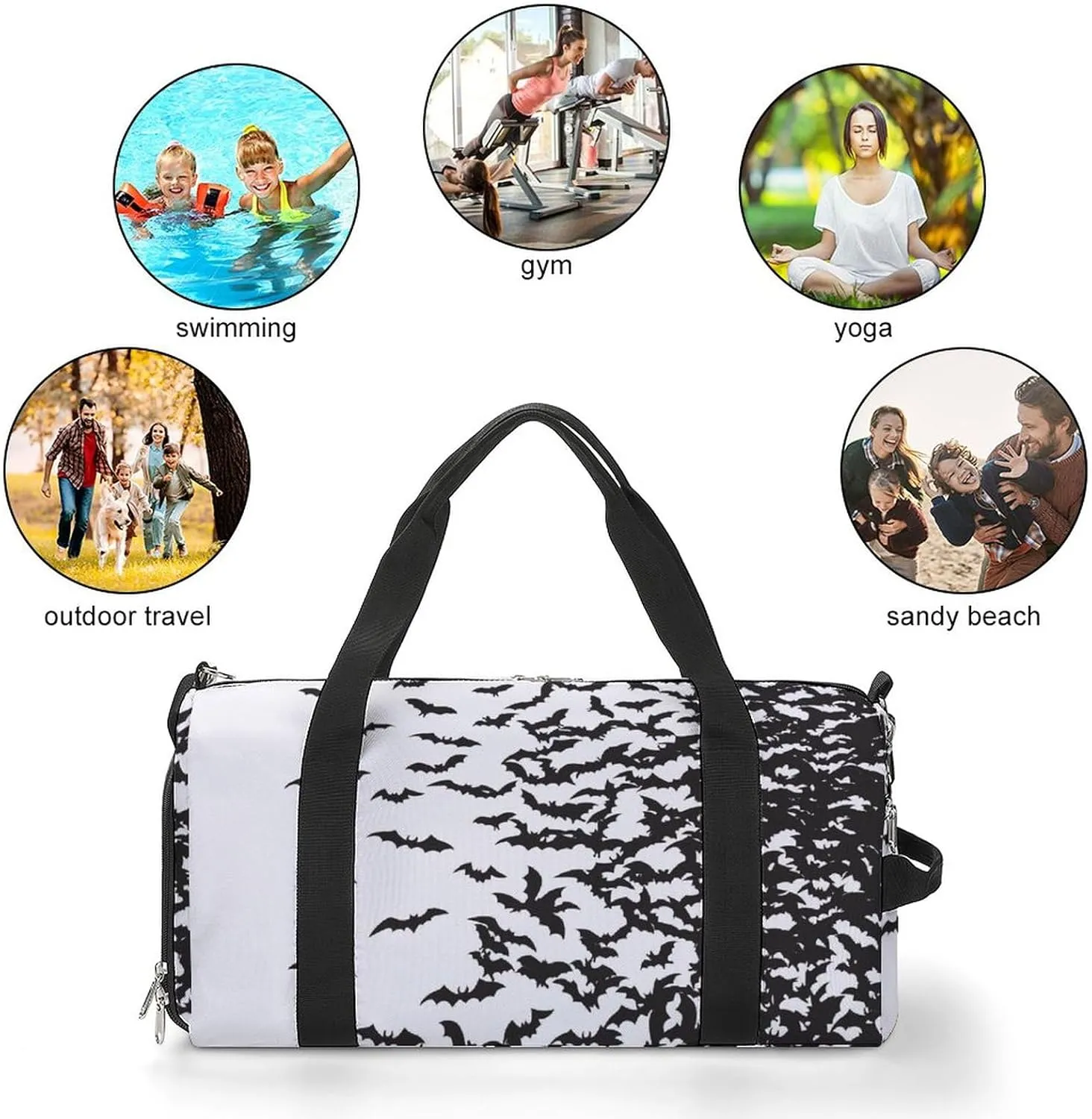 Flying-bats-flock Pattern Sports Tote Gym Bag for Women Men, Overnight Bag with Shoe Compartment Water Resistant