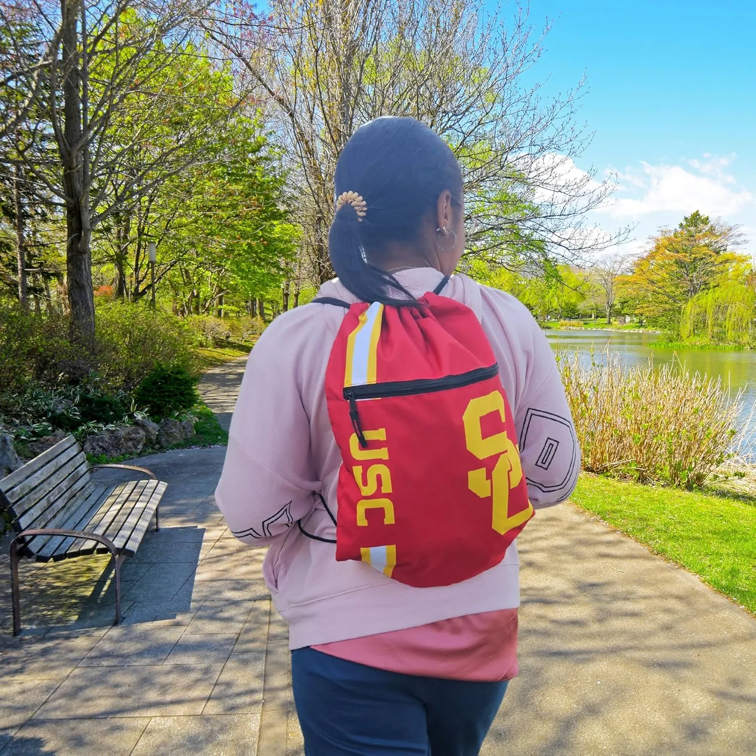FOCO USC Big Logo Drawstring Backpack with Zippered Pocket – Limited Edition Trojan Bag – NCAA Gear for the Big 10– Show Your Spirit with Officially Licensed University of Southern Cal Fan Gear