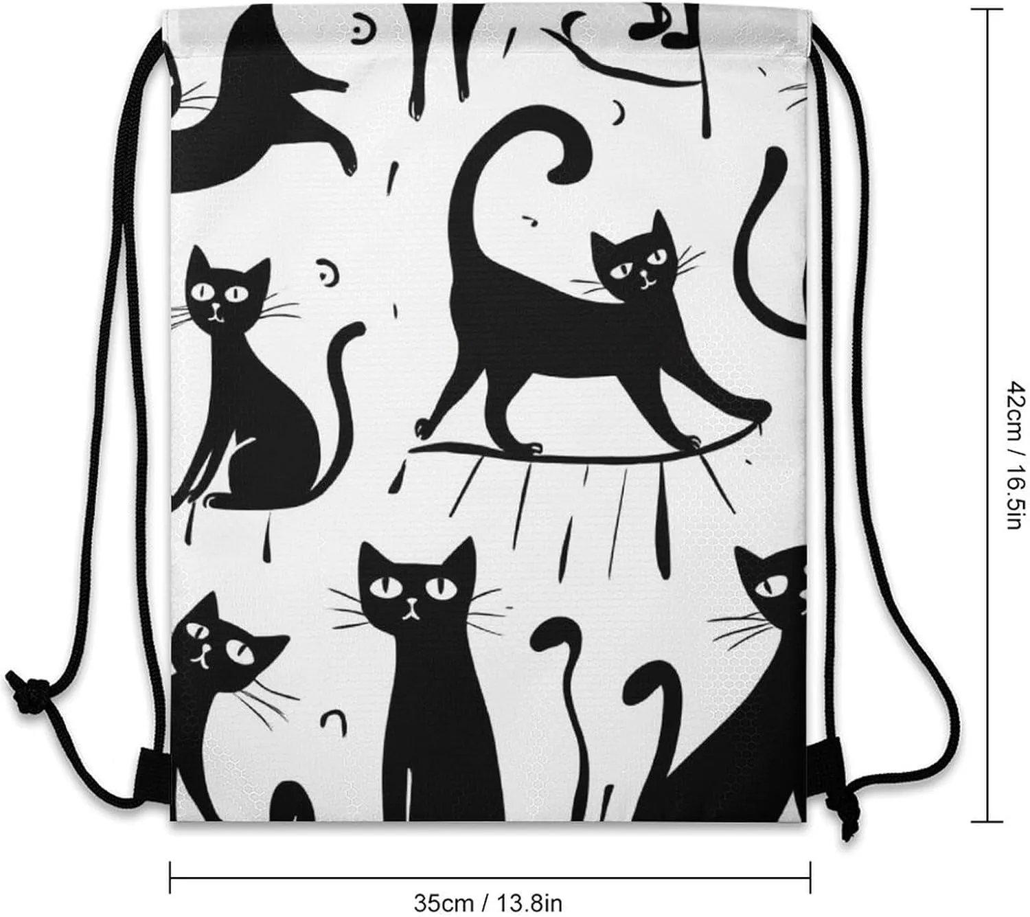 Foldable Drawstring Backpack Bag, Casual Sports Gym Bags Sackpack Bags with Strap, Large Capacity Handbag Shoulder Bag -Funny Black Cats White