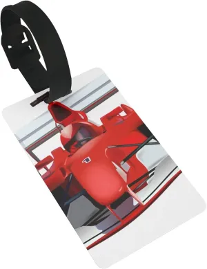 Formula Race Car with The Driver Automobile Motorized Sports Theme Strong Engine 2 Pcs Luggage Tags, Privacy Cover ID Label Loop and Address Card for Travel Bag Suitcase