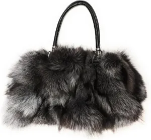 Fosrion Women's Large Genuine Fox Fur Handbag – Spacious, Luxurious Design with Nylon Lining
