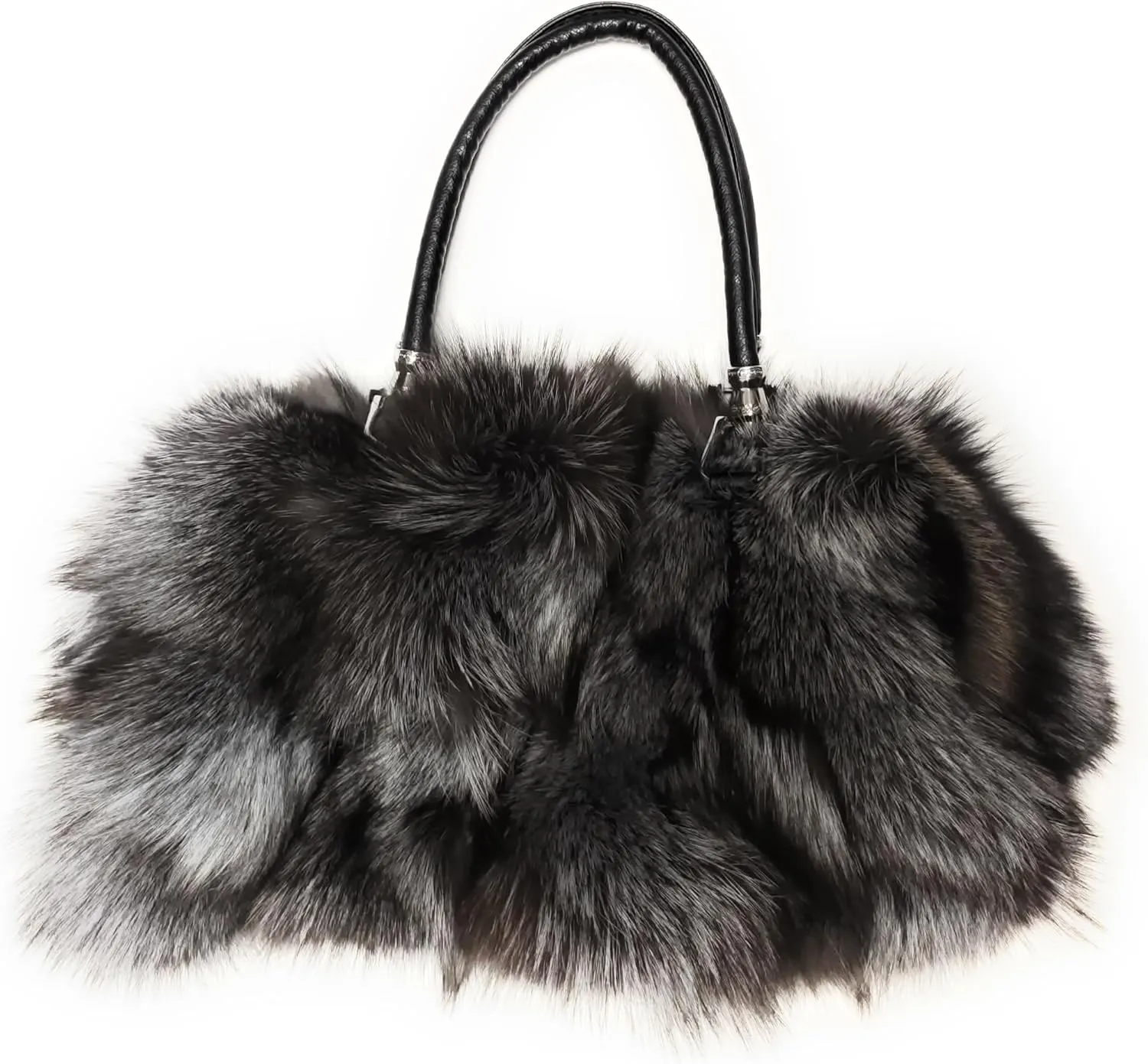 Fosrion Women's Large Genuine Fox Fur Handbag – Spacious, Luxurious Design with Nylon Lining