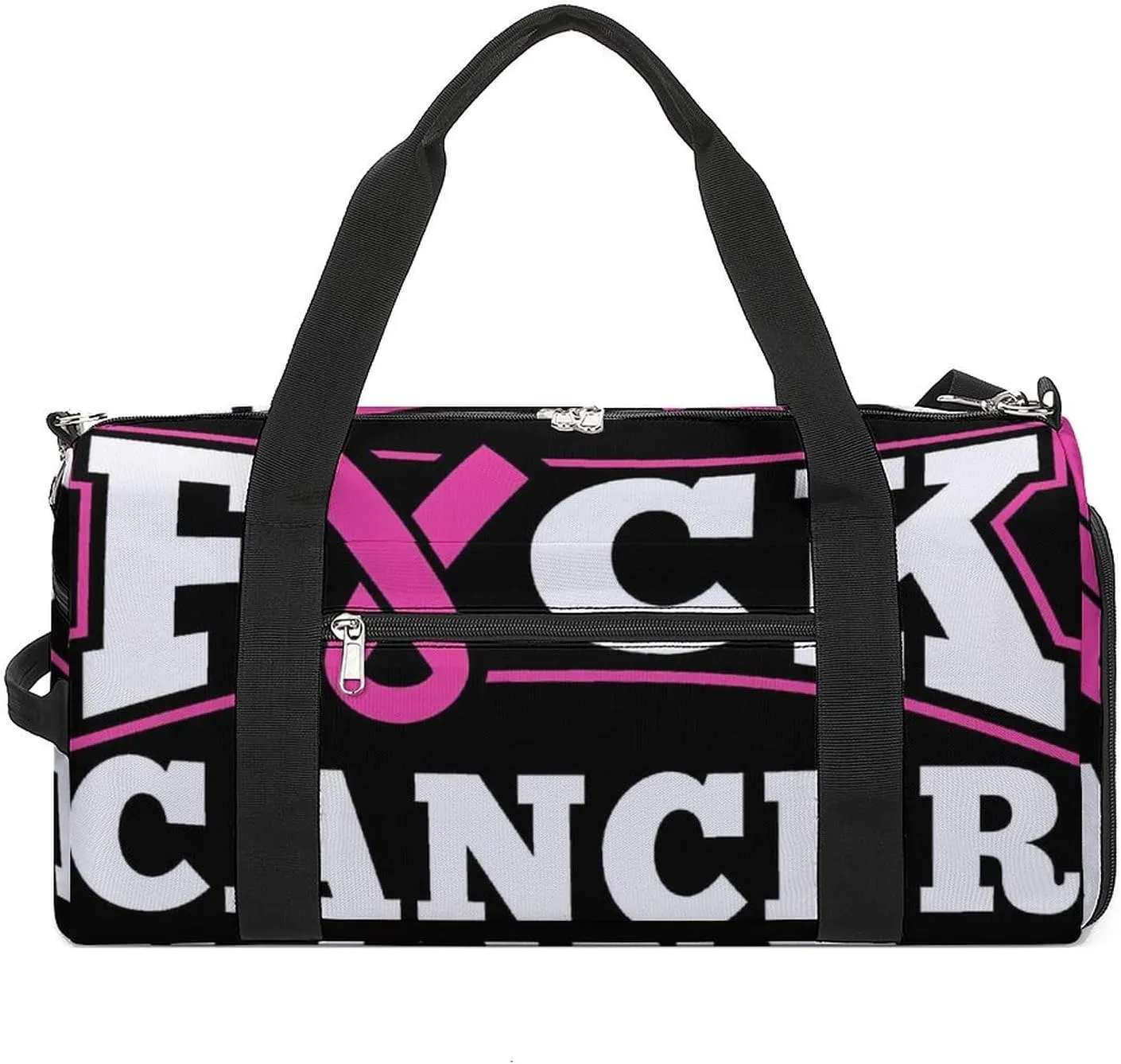 Fuck Cancer Breast Cancer Awareness Sports Tote Gym Bag for Women Men, Overnight Bag with Shoe Compartment Water Resistant