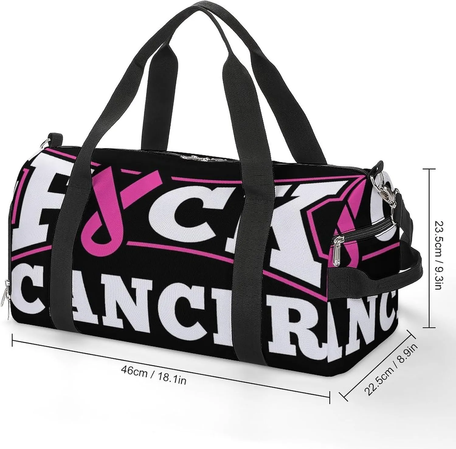 Fuck Cancer Breast Cancer Awareness Sports Tote Gym Bag for Women Men, Overnight Bag with Shoe Compartment Water Resistant