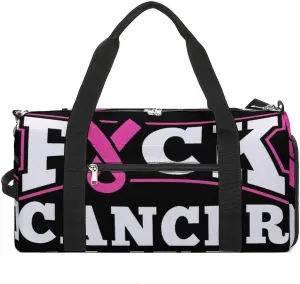 Fuck Cancer Breast Cancer Awareness Sports Tote Gym Bag for Women Men, Overnight Bag with Shoe Compartment Water Resistant