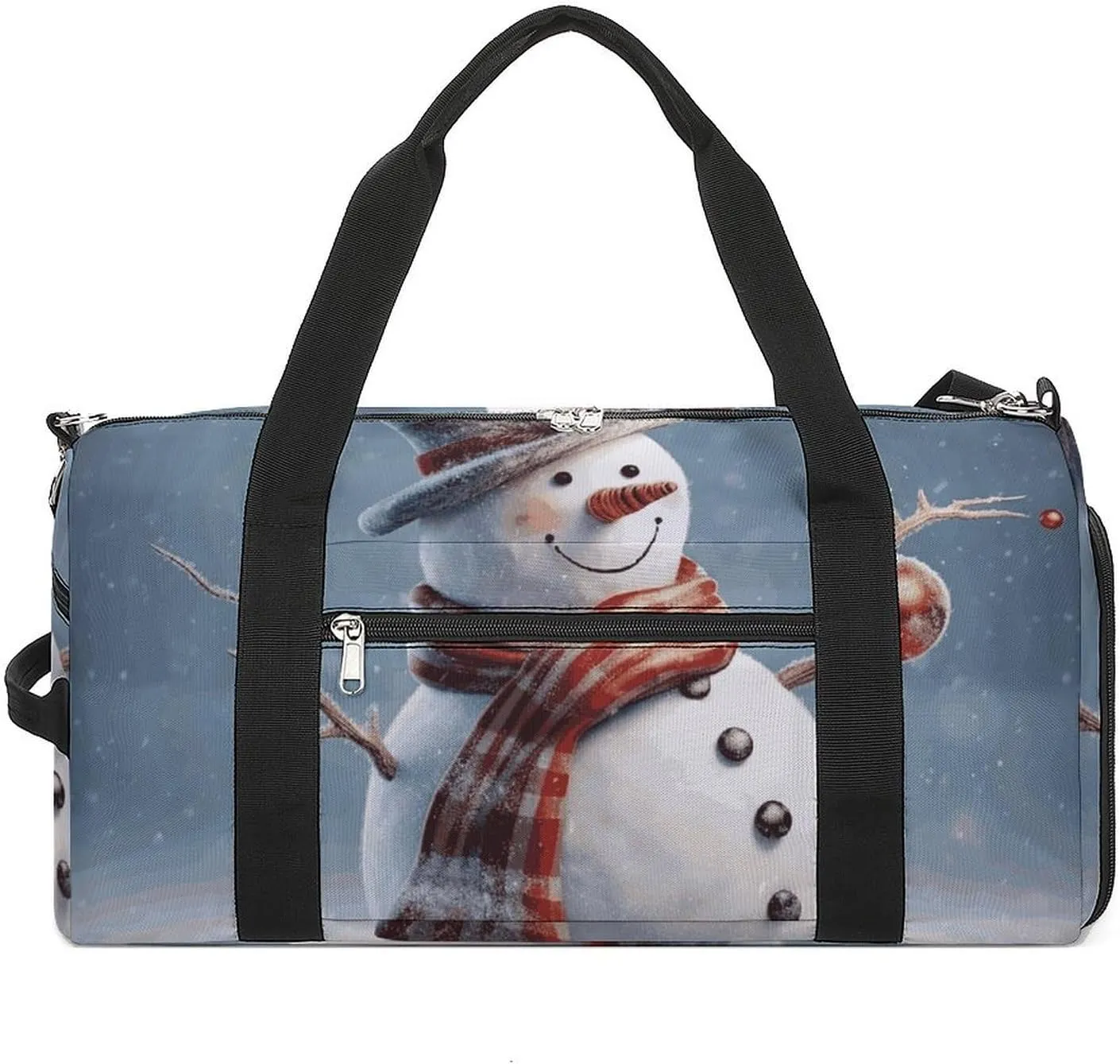 Funny Christmas Snowman Barrel Gym Bags for Men And Women, Duffle Bag for Travel Sports Bag Camping Weekend Carry on Overnight Duffel Bag with Shoulder Strap