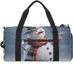 Funny Christmas Snowman Barrel Gym Bags for Men And Women, Duffle Bag for Travel Sports Bag Camping Weekend Carry on Overnight Duffel Bag with Shoulder Strap