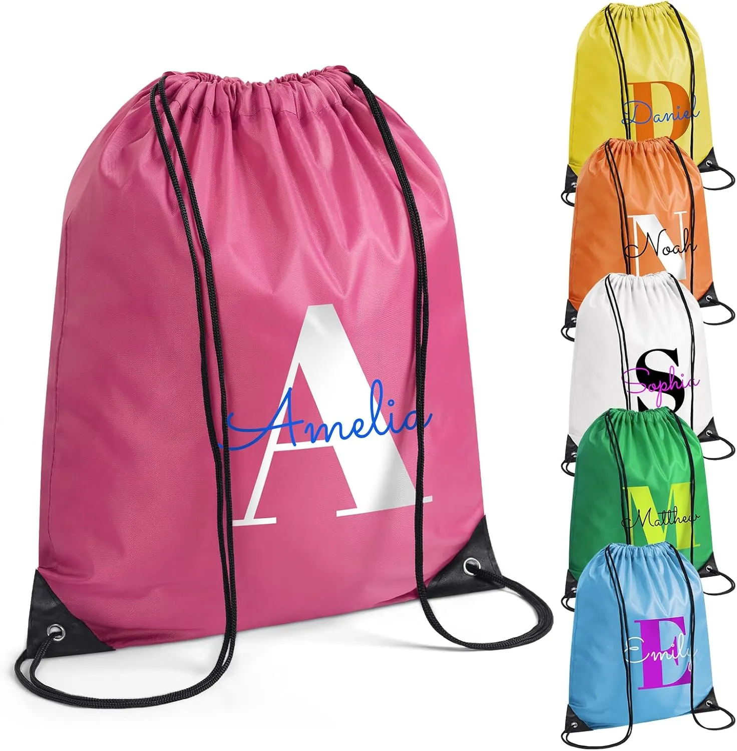 Fyore Custom Drawstring Backpacks, Bulk Personalized Drawstring Sports Bags with Your Initials Name for Gym Beach Climb Trips Party Events- 13.4x17Inch,12 Colors