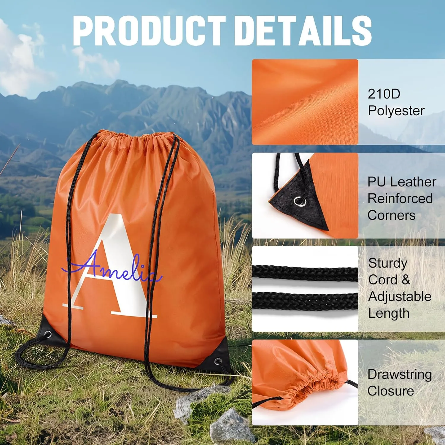 Fyore Custom Drawstring Backpacks, Bulk Personalized Drawstring Sports Bags with Your Initials Name for Gym Beach Climb Trips Party Events- 13.4x17Inch,12 Colors