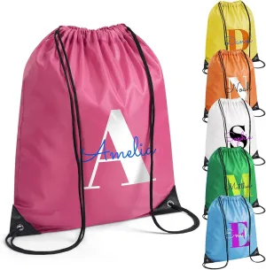Fyore Custom Drawstring Backpacks, Bulk Personalized Drawstring Sports Bags with Your Initials Name for Gym Beach Climb Trips Party Events- 13.4x17Inch,12 Colors