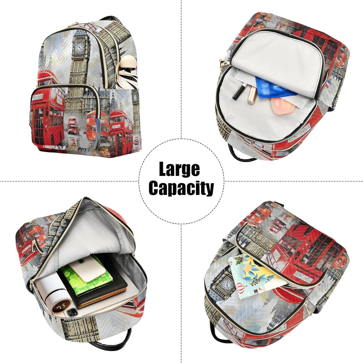 GAIGEO London Red Bus With Big Ben Girl Fashion Backpack, Women Backpack for Travel, Womens Anti Theft Backpack, S