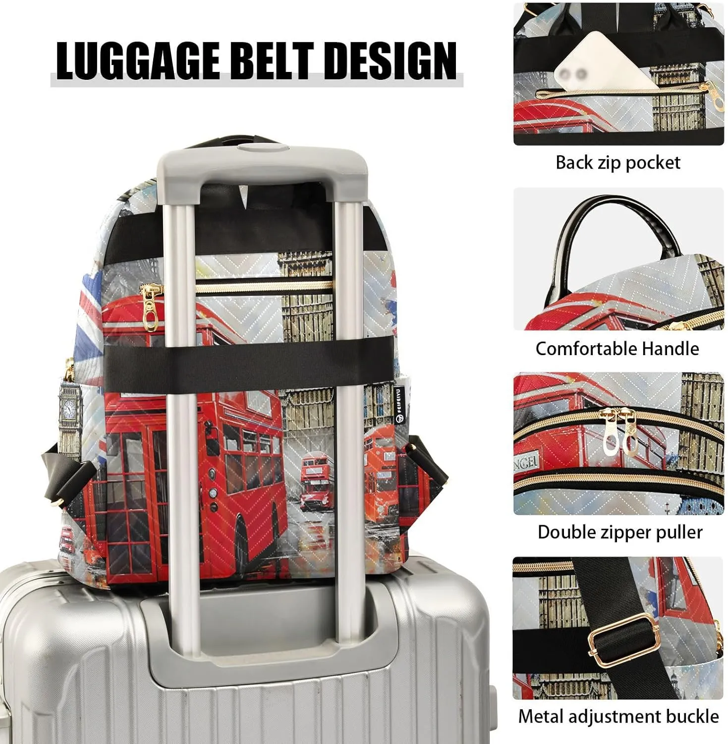 GAIGEO London Red Bus With Big Ben Girl Fashion Backpack, Women Backpack for Travel, Womens Anti Theft Backpack, S