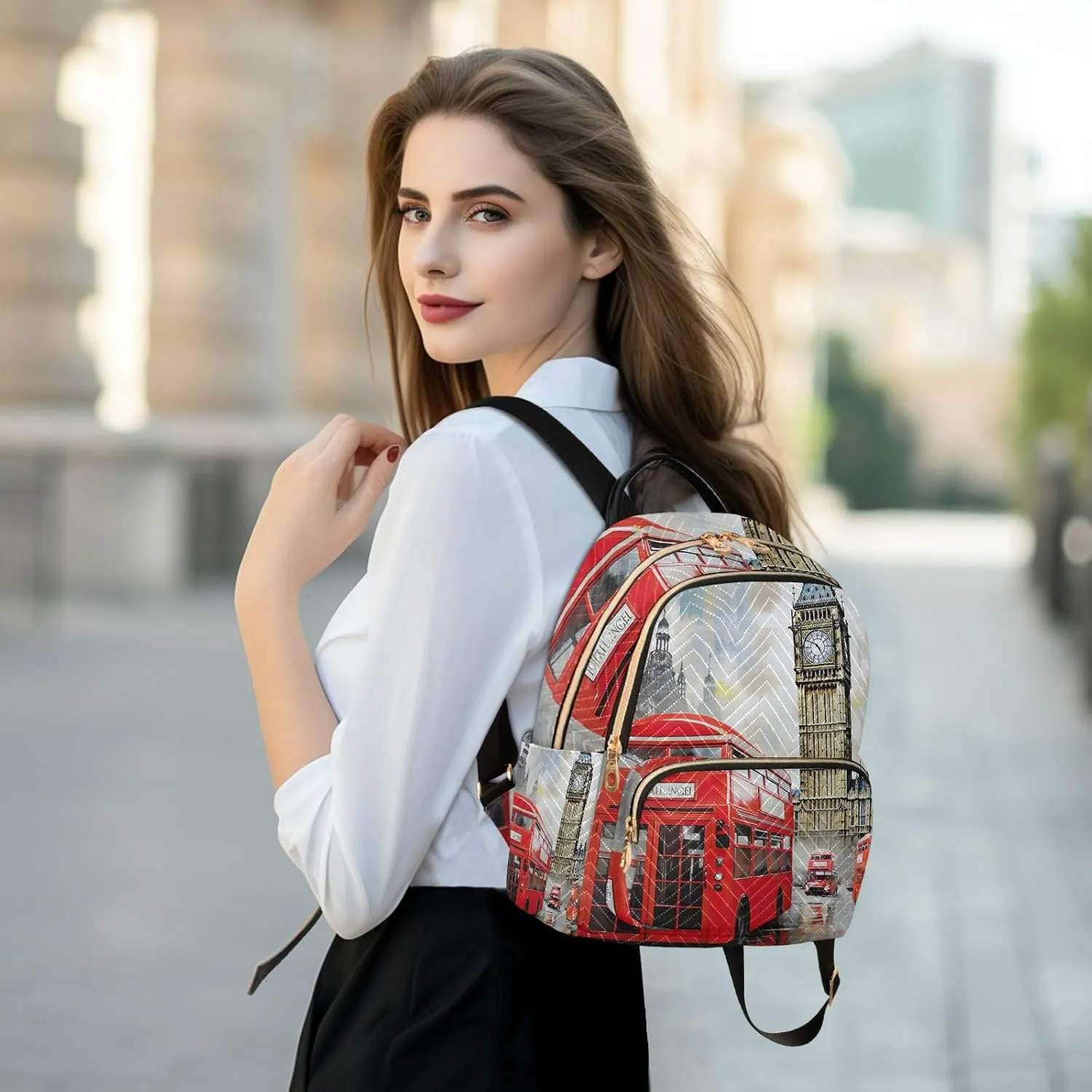 GAIGEO London Red Bus With Big Ben Girl Fashion Backpack, Women Backpack for Travel, Womens Anti Theft Backpack, S