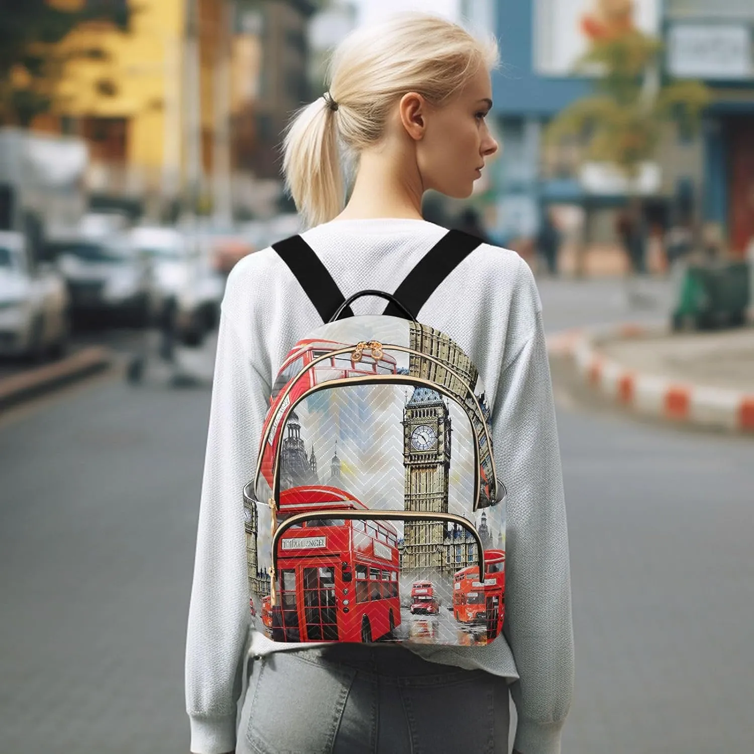 GAIGEO London Red Bus With Big Ben Girl Fashion Backpack, Women Backpack for Travel, Womens Anti Theft Backpack, S