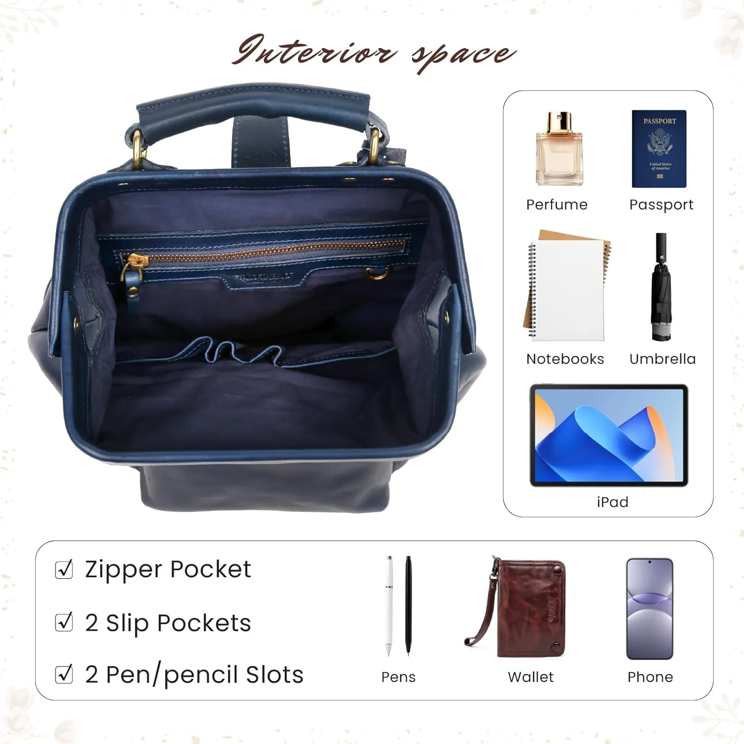 Genuine Leather Backpack Purse for Women Casual Daypack Small Business Casual Fashion Backpack for Women(Navy)