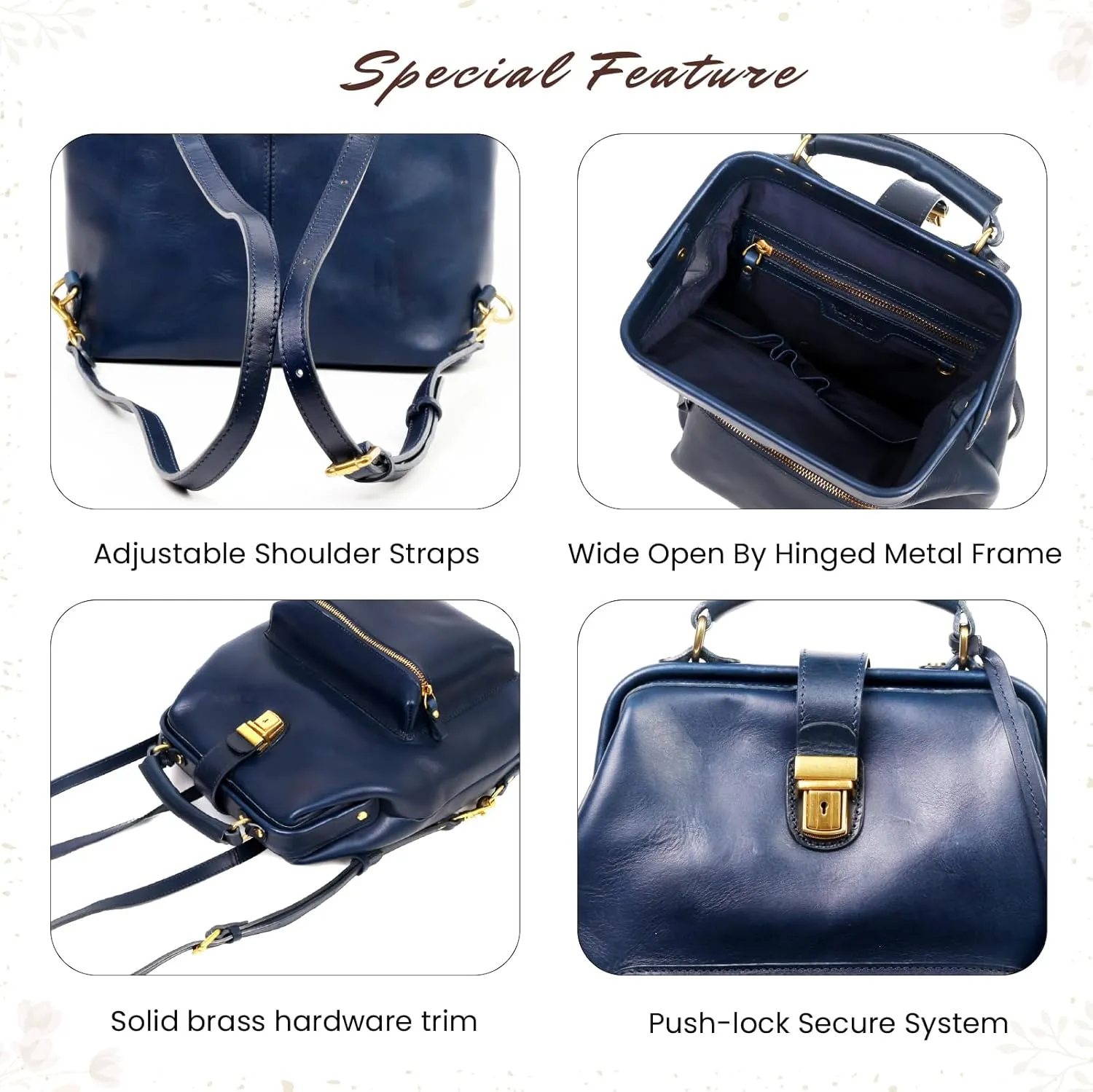 Genuine Leather Backpack Purse for Women Casual Daypack Small Business Casual Fashion Backpack for Women(Navy)