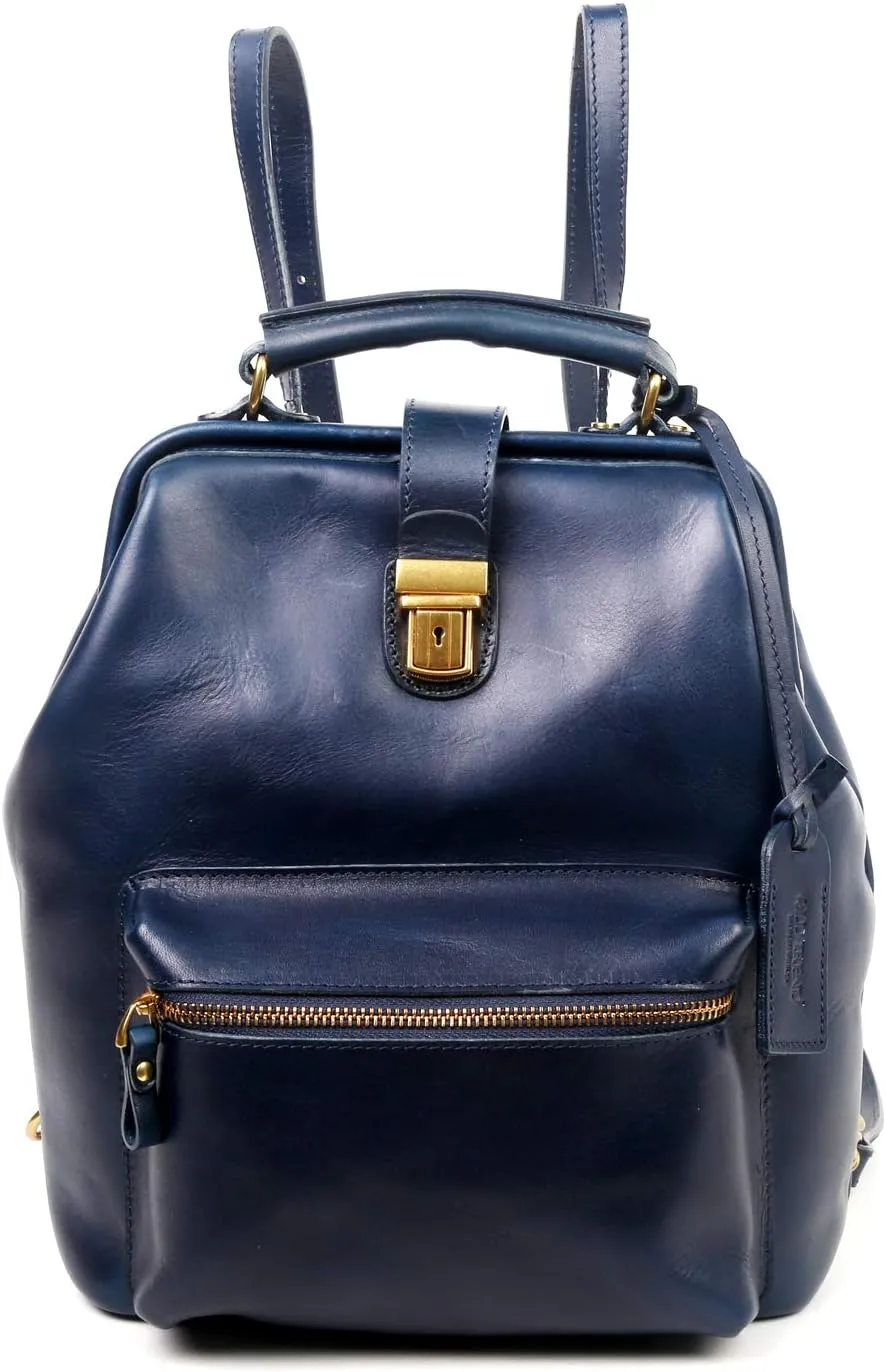 Genuine Leather Backpack Purse for Women Casual Daypack Small Business Casual Fashion Backpack for Women(Navy)