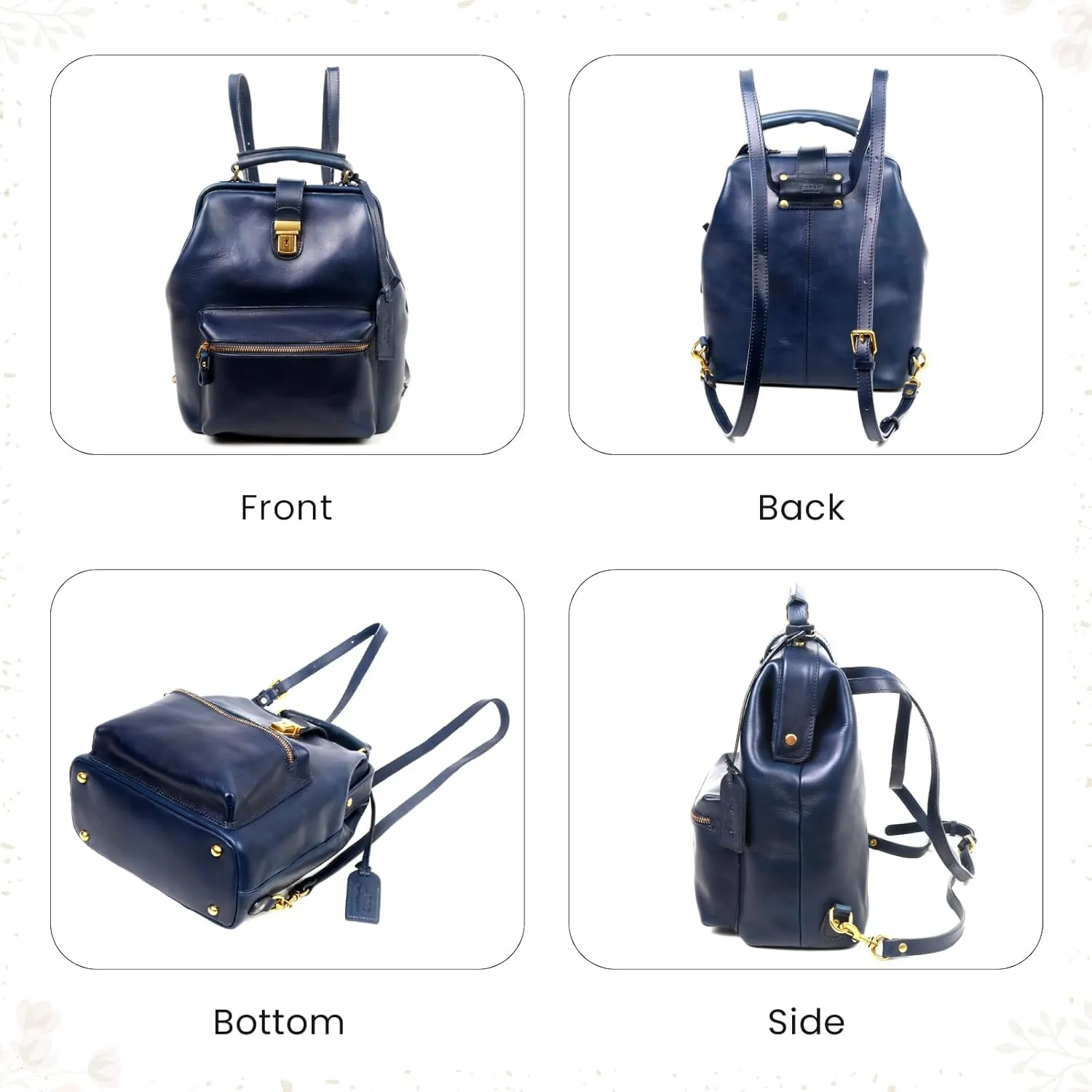 Genuine Leather Backpack Purse for Women Casual Daypack Small Business Casual Fashion Backpack for Women(Navy)