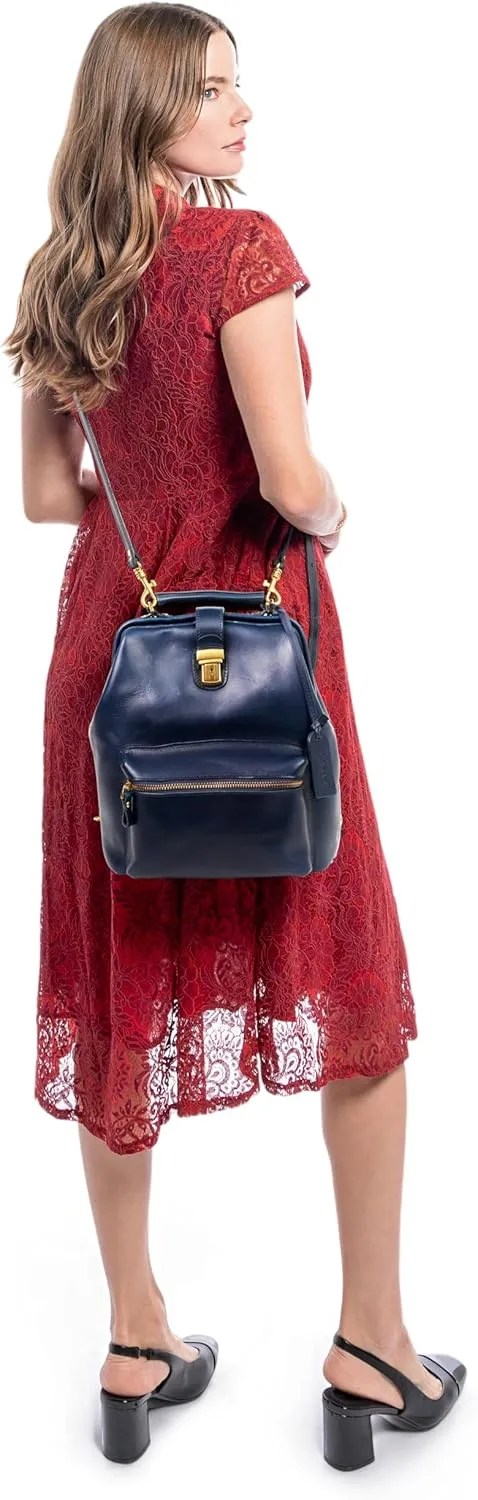 Genuine Leather Backpack Purse for Women Casual Daypack Small Business Casual Fashion Backpack for Women(Navy)
