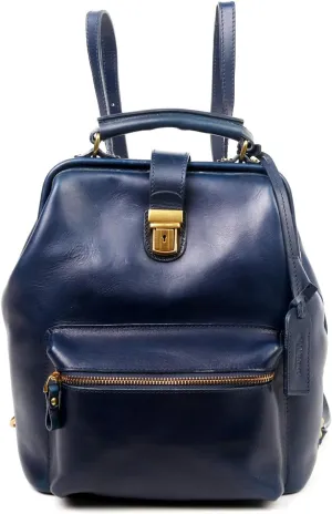 Genuine Leather Backpack Purse for Women Casual Daypack Small Business Casual Fashion Backpack for Women(Navy)