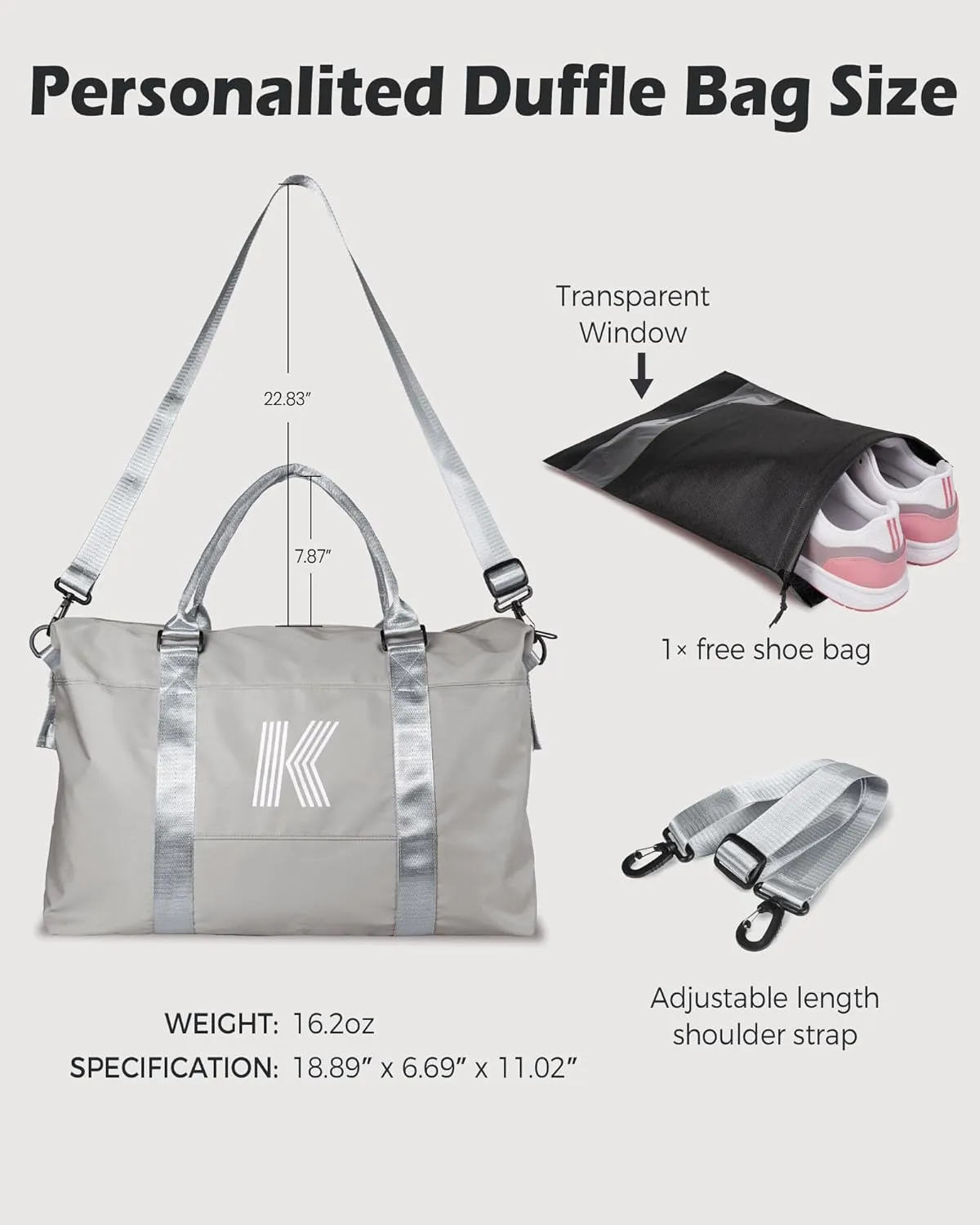 Gifts for 11 12 13 14 15 16 17 18 Year Old Girls, Initial Travel Duffel Bag, Kids Easter Gift, Personalized Weekender Bag, Monogram Overnight Bag, Gift for Friend Sister (Letter K)