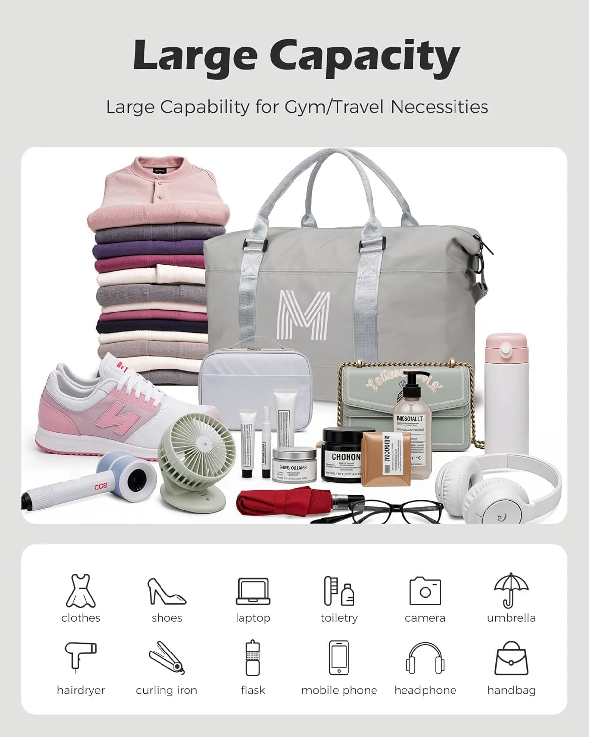 Gifts for 11 12 13 14 15 16 17 18 Year Old Girls, Initial Travel Duffel Bag, Kids Easter Gift, Personalized Weekender Bag, Monogram Overnight Bag, Gift for Friend Sister (Letter K)