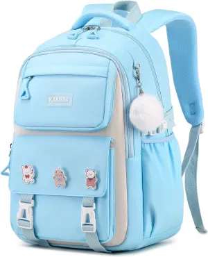 Girls Backpack, Kids Backpack for Girls with Anti-theft Back Pocket, Lightweight School Backpacks Watrer Resistant, Bookbag for Elementary Primary School, Light Blue