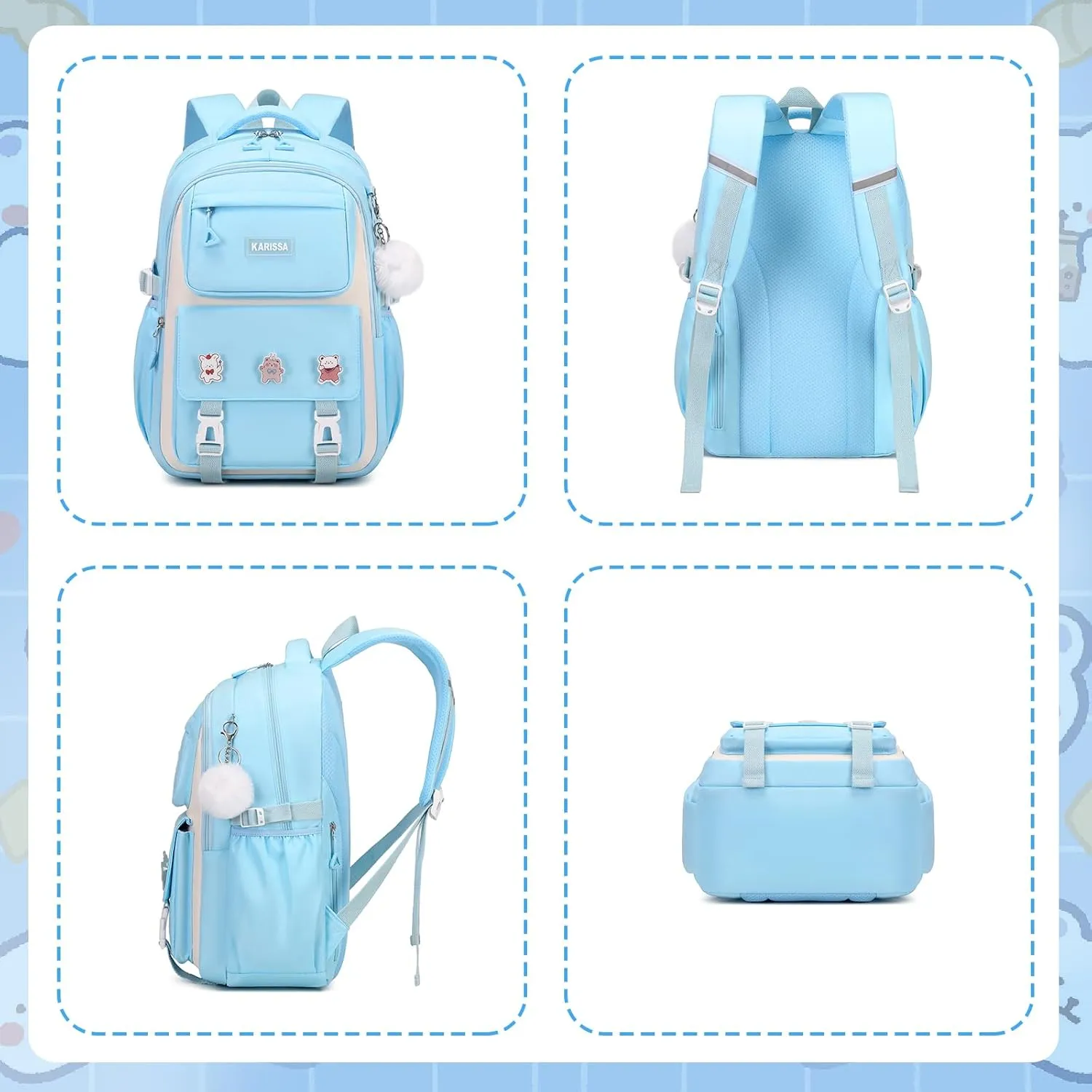 Girls Backpack, Kids Backpack for Girls with Anti-theft Back Pocket, Lightweight School Backpacks Watrer Resistant, Bookbag for Elementary Primary School, Light Blue