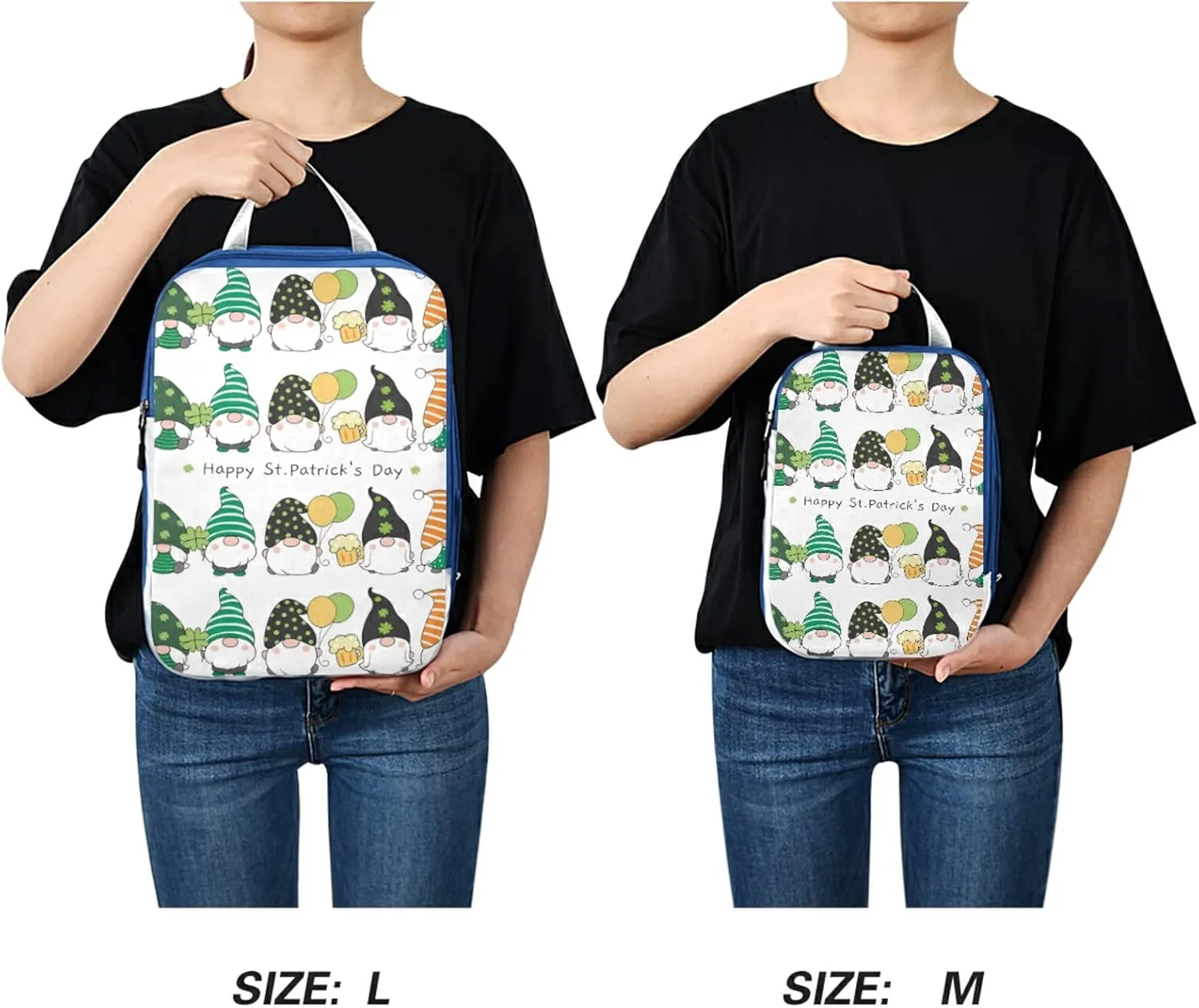 Gnomes with Happy St Patrick's Day Green Lucky Shamrock Clovers 3 Set Packing Cubes, Travel Packing Organizers for Suitcases, Waterproof Check Oxford Toiletry Compression Luggage Storage Bag