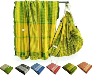 GOANA Beach Towel convert to Tote Bag or Backpack large size 72"×35"adjustable straps with Organizer 100% Organic Cotton handloom lightweight Quick Dry Absorbent Travel Picnic (Mustard Yellow & Green)