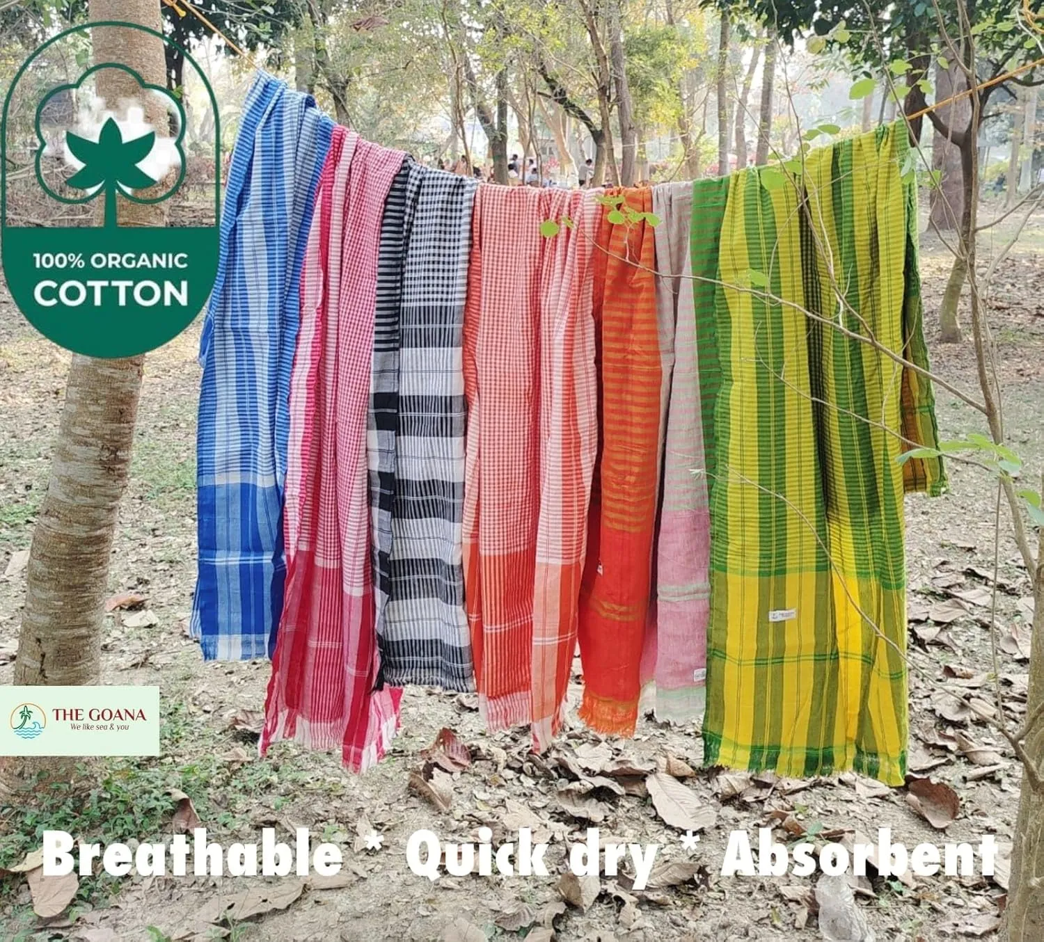 GOANA Beach Towel convert to Tote Bag or Backpack large size 72"×35"adjustable straps with Organizer 100% Organic Cotton handloom lightweight Quick Dry Absorbent Travel Picnic (Mustard Yellow & Green)