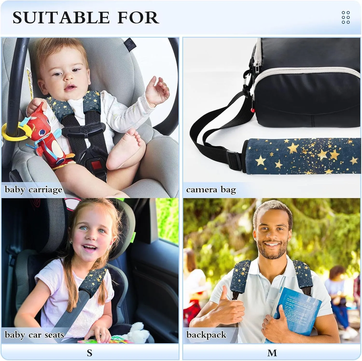 Gold Stars on a Dark Blue Car Seat Belt Cover Strap Pad Shoulder Bag