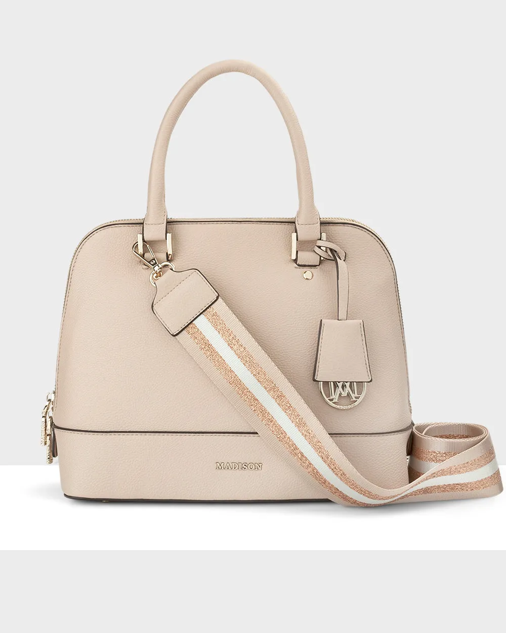 Grace Medium Dome Satchel Bag   Metallic Stripe Bag Strap
