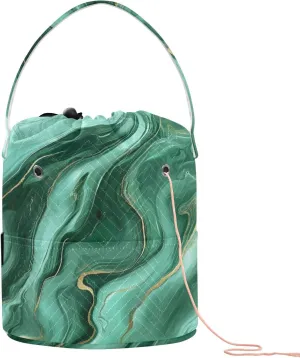 Greenish-Gold Marble Crochet Bag Yarn Project Bag with Holes Storage Bag for Travel Crochet Storage Crochet