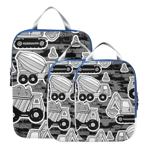 Grey Construction Machinery with Truck Crane and Bulldozer on Grey 3 Set Packing Cubes, Waterproof Check Oxford cloth Organizers, Travel Packing Toiletry Storage Bag