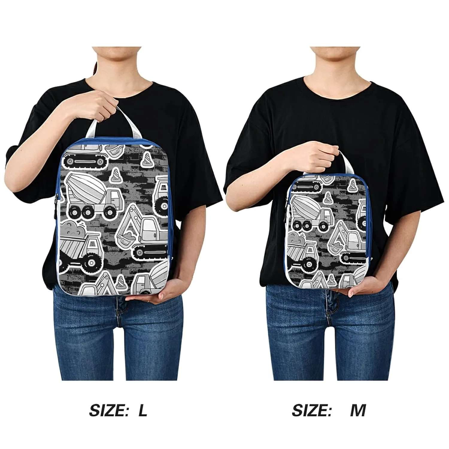 Grey Construction Machinery with Truck Crane and Bulldozer on Grey 3 Set Packing Cubes, Waterproof Check Oxford cloth Organizers, Travel Packing Toiletry Storage Bag