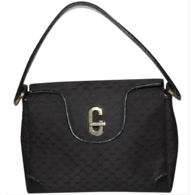 Gucci Black Micro Guccissima Print Jackie Satchel w G Twist Clasp