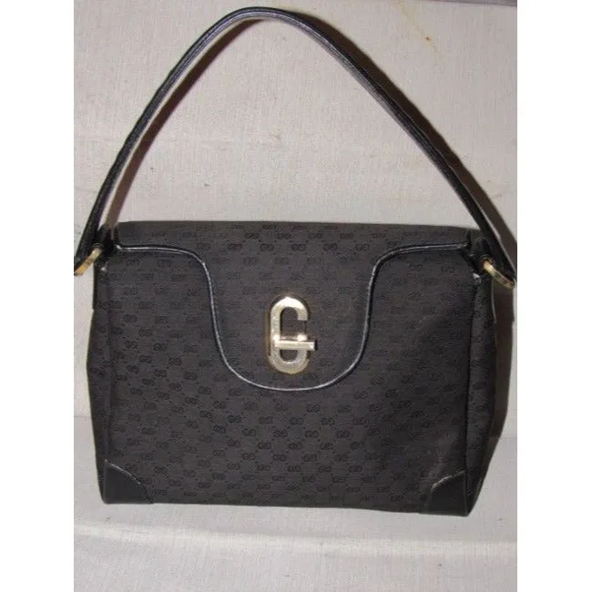 Gucci Black Micro Guccissima Print Jackie Satchel w G Twist Clasp