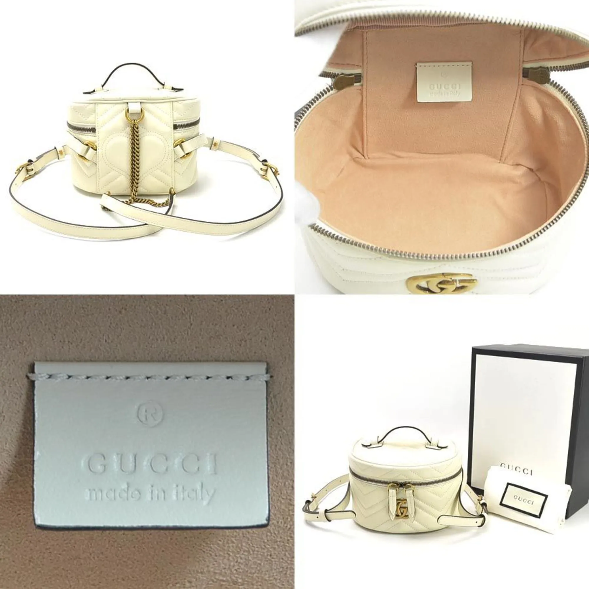 Gucci Handbag Backpack GG Marmont Quilted Leather Mini Bianco Calf Ladies 598594