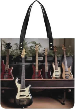 Guitar Bass Music Musical Instruments Large Leather Handbags Women Fashion Handbag Multifunctional Travel Bag It Is A Great Gift for Mothers, Teachers, Friends, Bridesmaids