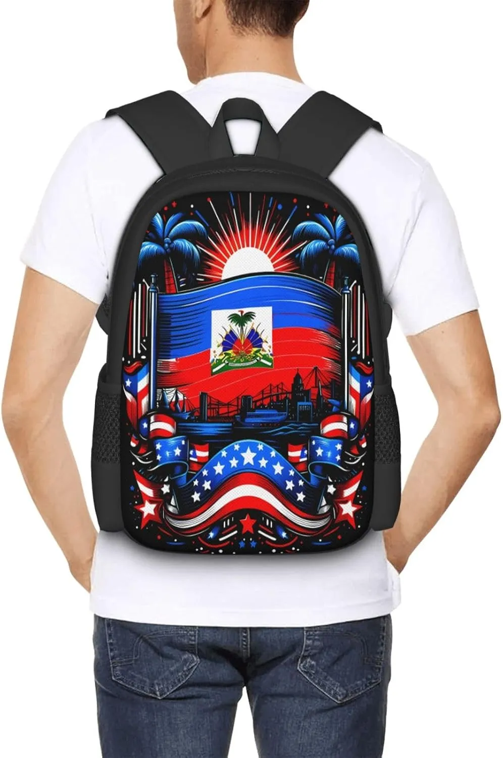 Haiti Flag Day Haitian Pride Casual Backpack Large Capacity Backpacks 15 Inch Laptop Back Pack Travel Rucksack Daypack Commuter Bags with Adjustable Strap for Camping