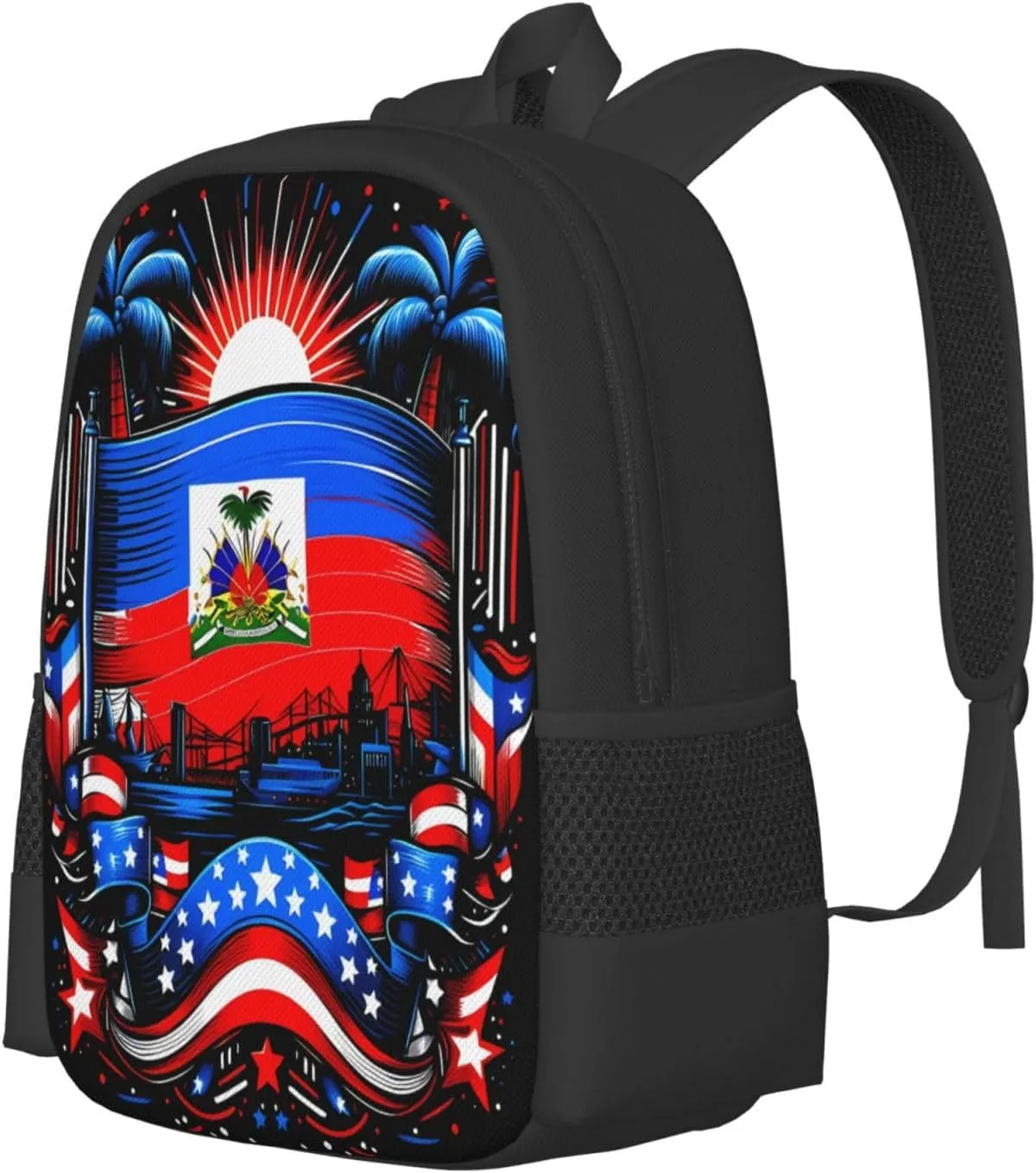 Haiti Flag Day Haitian Pride Casual Backpack Large Capacity Backpacks 15 Inch Laptop Back Pack Travel Rucksack Daypack Commuter Bags with Adjustable Strap for Camping