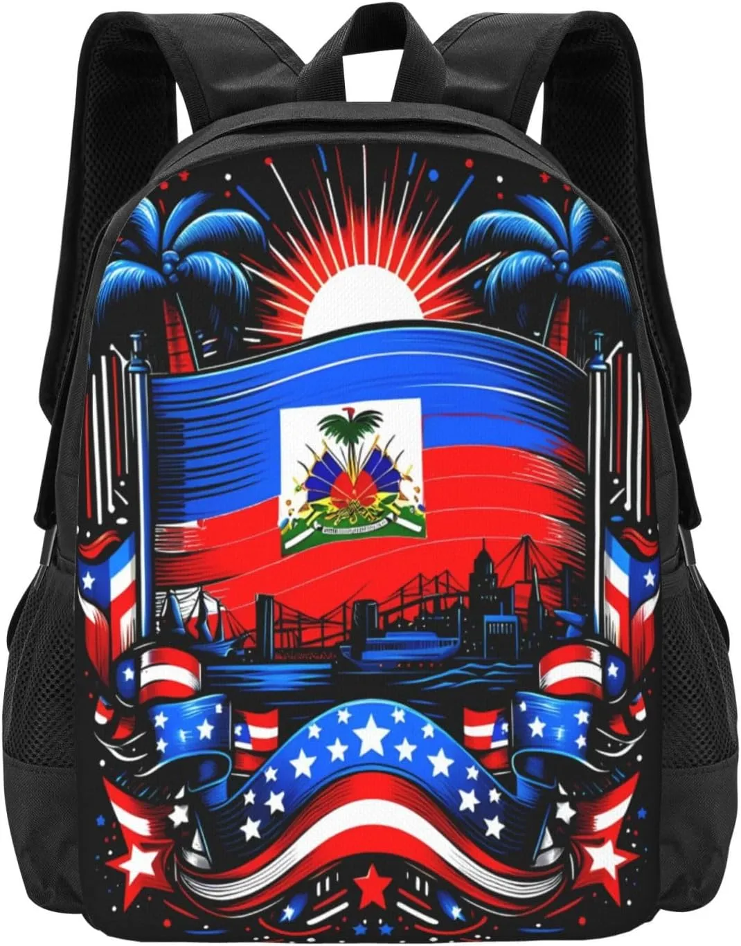 Haiti Flag Day Haitian Pride Casual Backpack Large Capacity Backpacks 15 Inch Laptop Back Pack Travel Rucksack Daypack Commuter Bags with Adjustable Strap for Camping