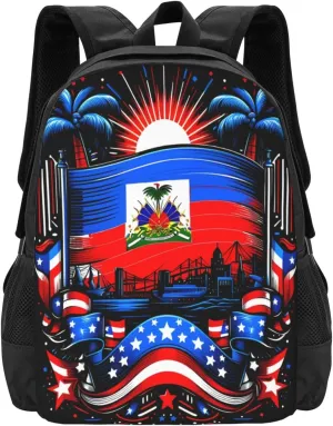 Haiti Flag Day Haitian Pride Casual Backpack Large Capacity Backpacks 15 Inch Laptop Back Pack Travel Rucksack Daypack Commuter Bags with Adjustable Strap for Camping