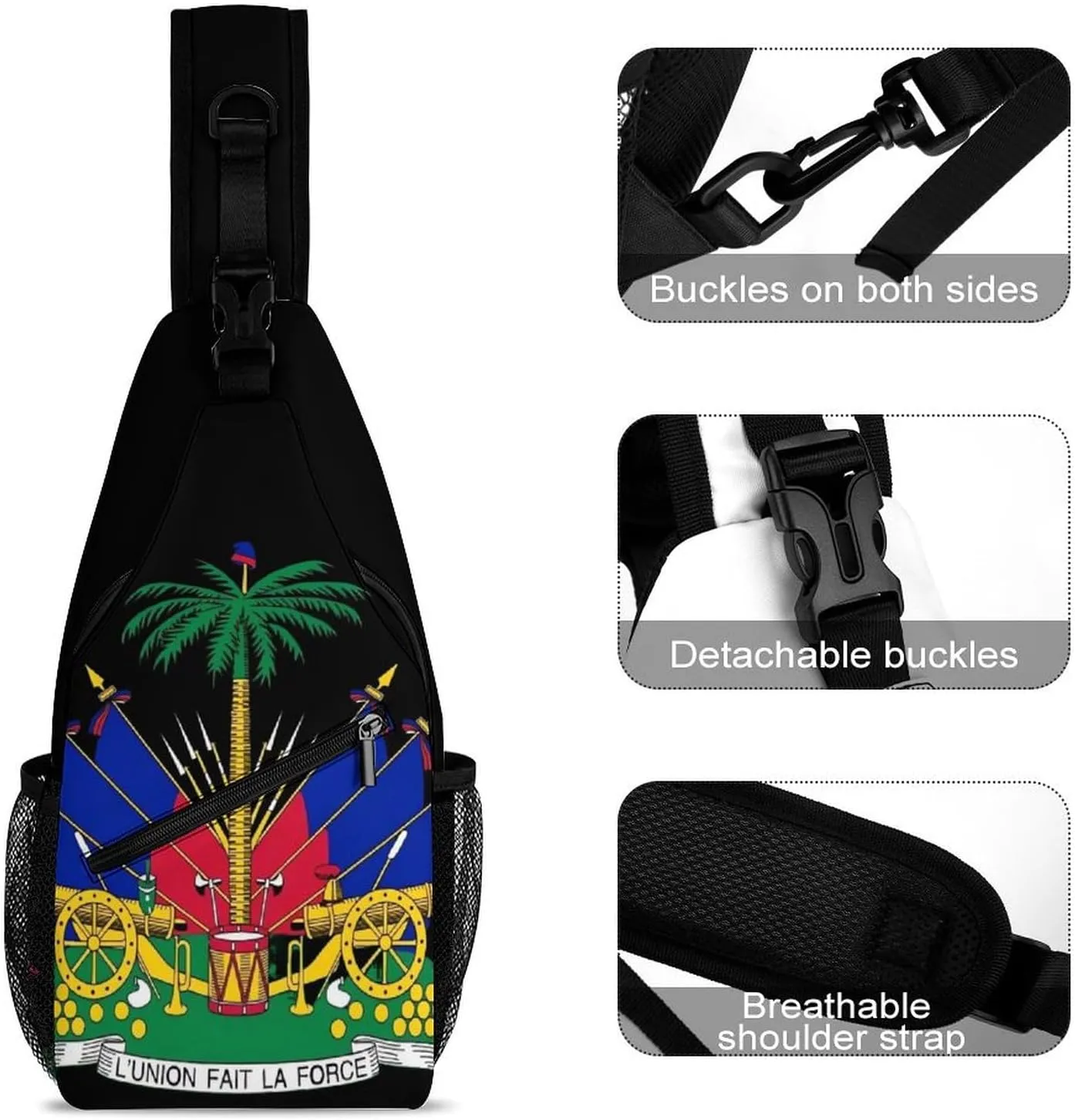 Haiti Flag Sling Bag Mens Womans Crossbody Backpack Chest Daypack Casual Backpack Shoulder Bag Running Daypack Sports Backpacks