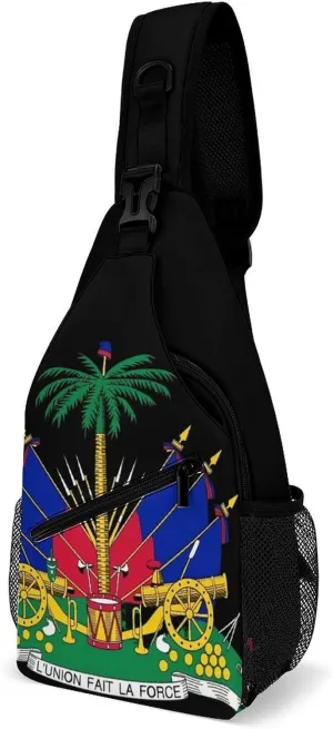 Haiti Flag Sling Bag Mens Womans Crossbody Backpack Chest Daypack Casual Backpack Shoulder Bag Running Daypack Sports Backpacks