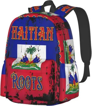 Haitian Roots Haiti Flag Large Travel Backpack Casual Backpacks Laptop Daypack Working Rucksack Lightweight Back Pack Sports Bag with Adjustable Shoulder Strap