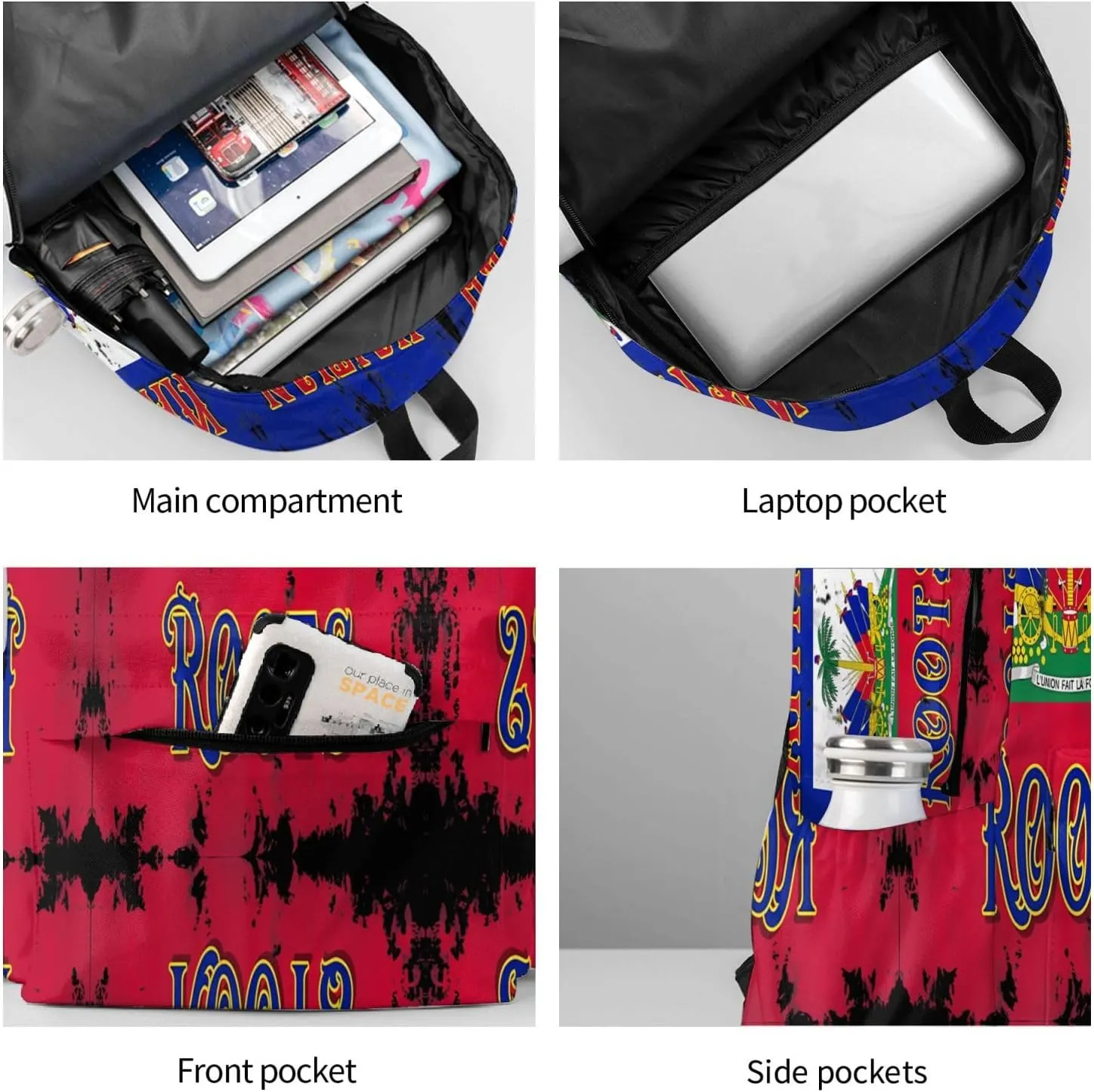 Haitian Roots Haiti Flag Large Travel Backpack Casual Backpacks Laptop Daypack Working Rucksack Lightweight Back Pack Sports Bag with Adjustable Shoulder Strap